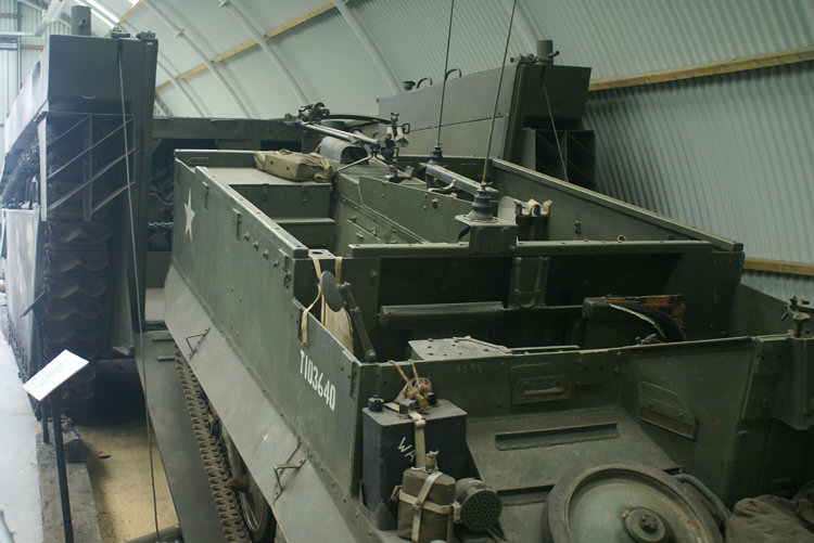 Photo of a Bren Gun Carrier coming out of the rear of a Buffalo amphibious armoured personel carrier like the one Private Arthur Moore was in during the attack on Arnhem April 1945 - For Freedom Museum in Flanders